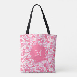 Bolsa de Monograma de Padrão de Coração Rosa