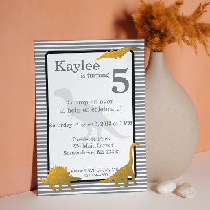 Bolsa de Ouro Dinossauro T-rex Convite de Aniversá