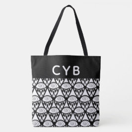Bolsa de padrão Henna preto e branco monograma