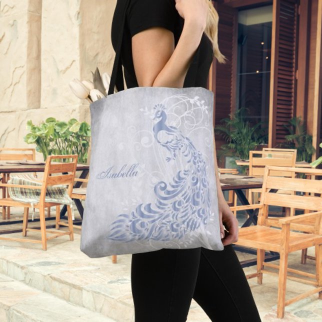 Bolsa de Peacock Azul Claro Personalizado (Light Blue Peacock Personalized Tote Bag)