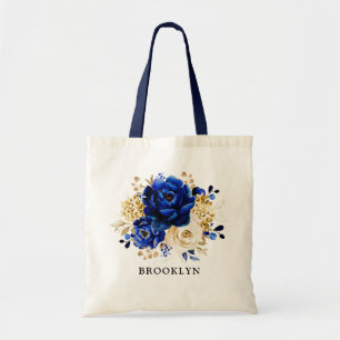 Bolsa de presente Floral Dourado Real Azul Amarelo