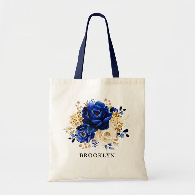 Bolsa de presente Floral Dourado Real Azul Amarelo (Frente)