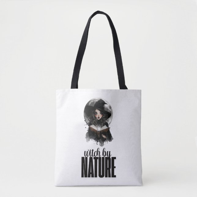 Bolsa de tote com design de bruxa gótica na nature (Frente)