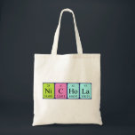 Bolsa de tote com nome de mesa periódica Nichola<br><div class="desc">Nichola escreveu como Ni C Ho La (Nickel Carbon Holmo Lanthanum) em uma bolsa para o cientista em você.</div>