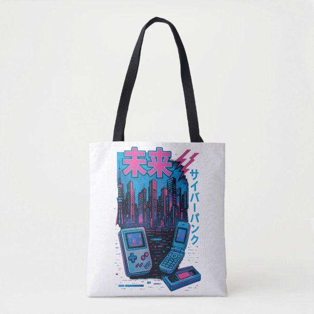 Bolsa de Tote Cyberpunk Neon Retro 90s (Frente)