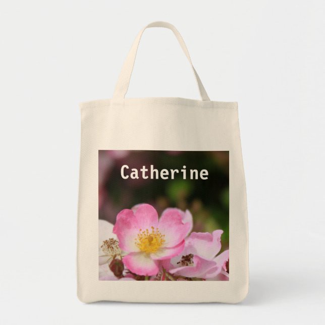 bolsa de tote de flor rosa selvagem. adicione seu  (Frente)