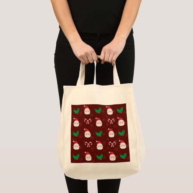 Bolsa de Tote de Padrão Vermelho Escuro Natal (Frente (produto))