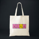 Bolsa de tote do nome da mesa periódica Niko<br><div class="desc">Niko se soletrava como N I K O (Oxigênio de potássio nitrogênio) em um saco para o cientista em você.</div>