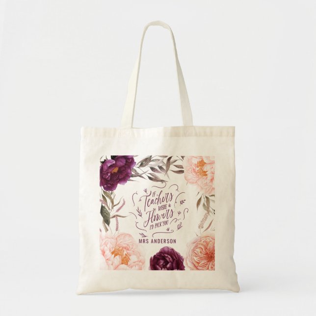 bolsa de tote floral elegante, cor-de-rosa púrpura (Frente)