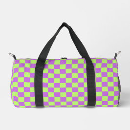 Bolsa de viagem com estampa xadrez roxa e verde-li