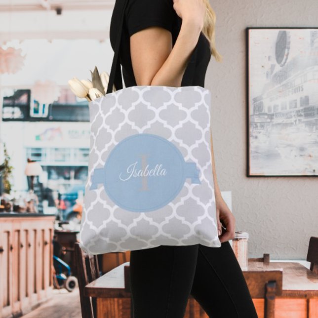 Bolsa do Sky Blue Quatrefoil Personalizado (Sky Blue Quatrefoil Personalized Tote Bag)