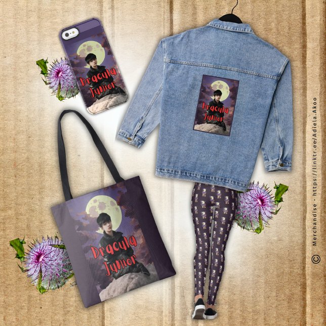 Bolsa - Dracula Júnior projetado pela poeta Adiela (DJ Denim Jacket, Tote, Phone Case & Leggings designed by Poet Adiela Akoo. Browse my store for more!)