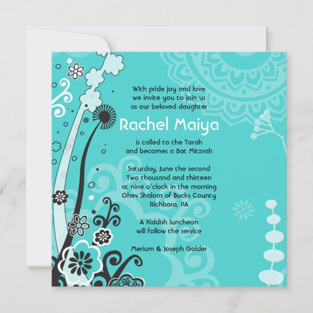 BOLSA E BONITA CONVITE DE Bat Mitzvah FLORAL (Frente)