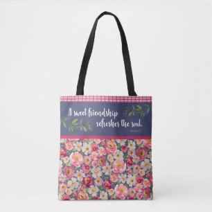 bolsa floral bonito com verso bíblia