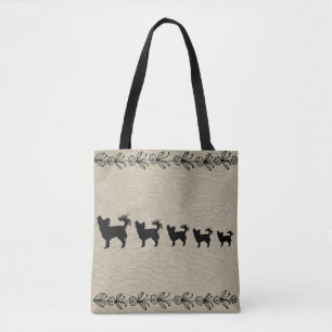 Bolsa Floral preto Chihuahua Silhouette