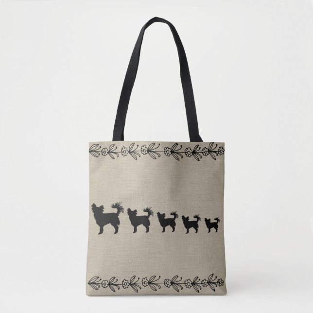 Bolsa Floral preto Chihuahua Silhouette (Frente)
