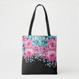 Bolsa Floral Rosa e Teal Moderno Elegante