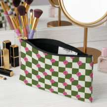 Bolsa Floral Xadrez Estética Oliva e Rosa