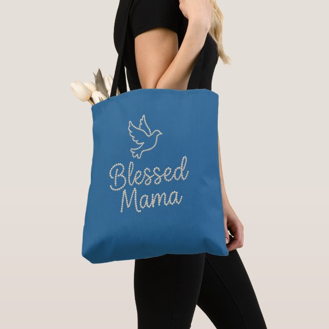 Bolsa Glamourosa Blessed Mama Pearl Script Tote (Close Up)