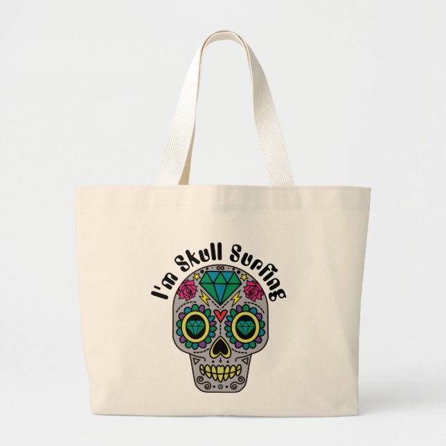 Bolsa Grande de Tote de Crânio Abstrato Decorado (Frente)