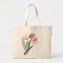 Bolsa Grande de Tote Floral Feminina Tulipas Folha