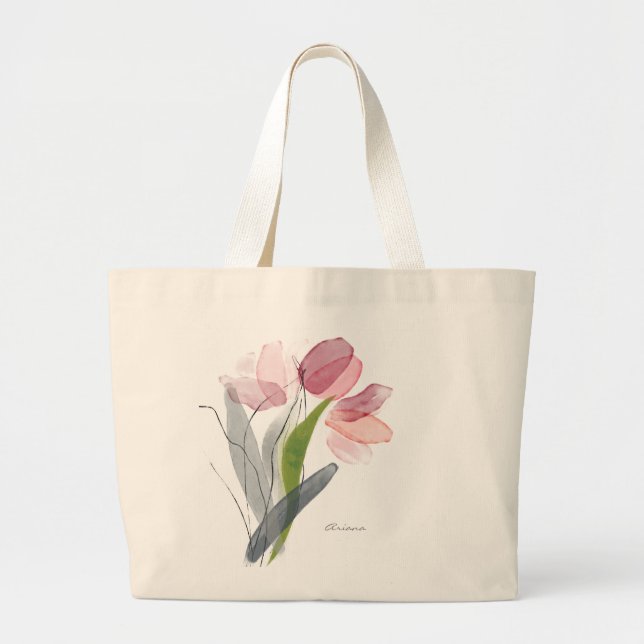 Bolsa Grande de Tote Floral Feminina Tulipas Folha (Frente)