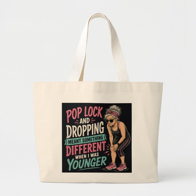 Bolsa Grande Tote Engraçada com Pop Lock e Drop pa (Frente)