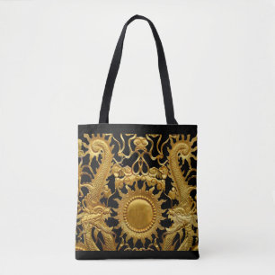 Bolsa Grocery Shopping Bag Black Dourado Dragon