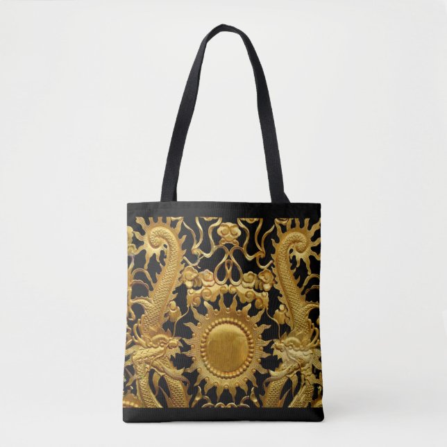 Bolsa Grocery Shopping Bag Black Dourado Dragon (Frente)