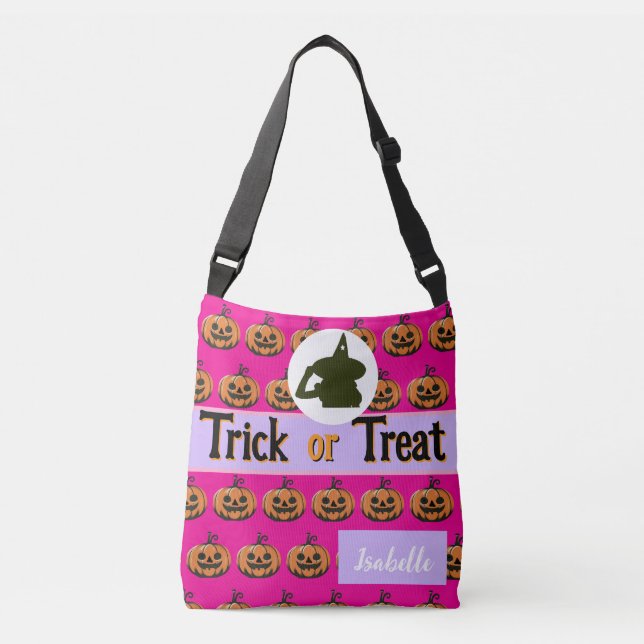 Bolsa halloween trick ou nome do tratador, foto ro (Frente)