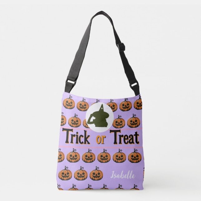 Bolsa halloween trick ou trata whit name violet (Frente)