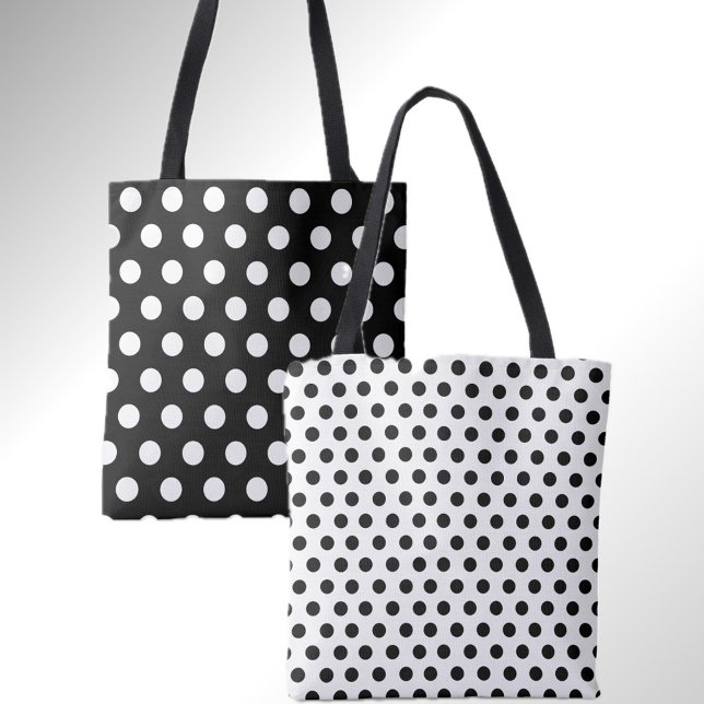Bolsa na moda de dois pontos preto e branco Bolinh (Stylish dot print in classic black and white. Two styles on one bag. )