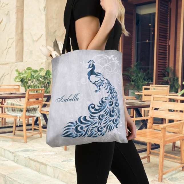 Bolsa Personalizado Pavão Azul (Blue Peacock Personalized Tote Bag)