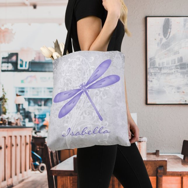 Bolsa Personalizado por Dragonfly Roxo (Purple Dragonfly Personalized Tote Bag)