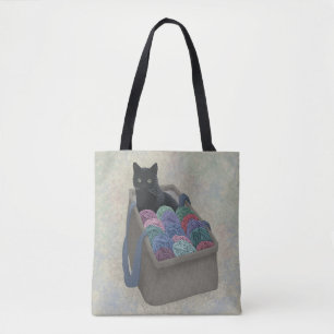 Bolsa preta de gato em saco de fio Tote Bag