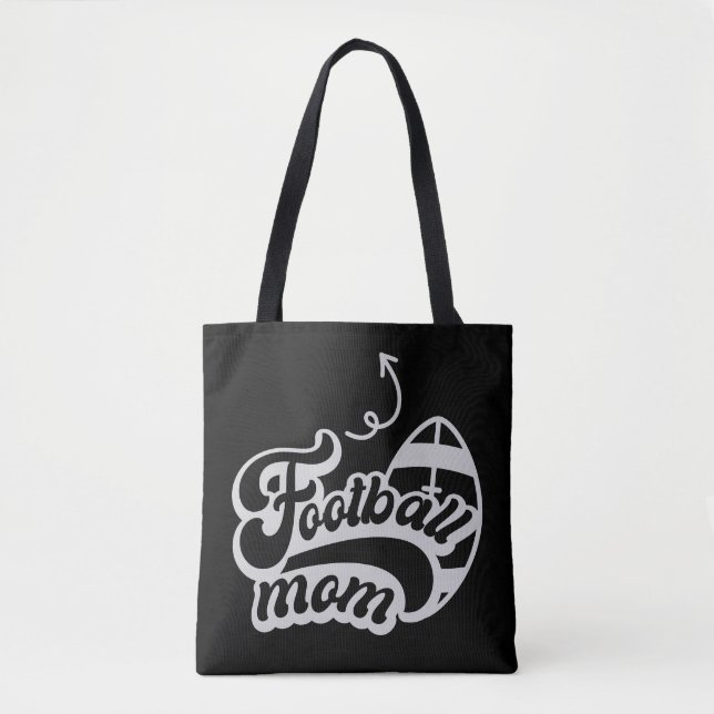 Bolsa Preta de Tote com Script de Mãe de Futebol (Frente)