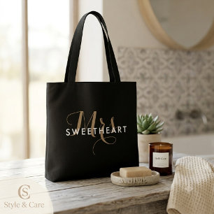 Bolsa Stylish Mrs. & Nome em Texto Impresso Tote