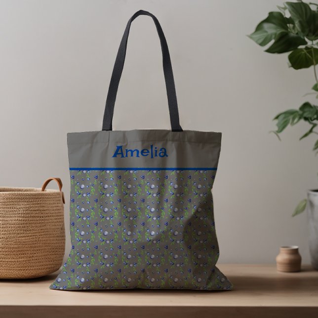 Bolsa Tote С Ute Blueberry com nome para cinza (Criador carregado)