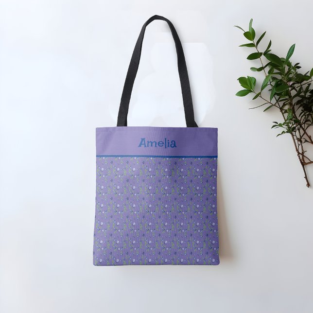 Bolsa Tote С ute Blueberry watercolor name perwinkle (Criador carregado)