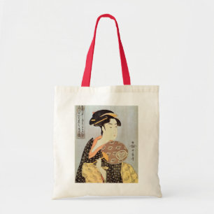 Bolsa Tote うちわを持つ女, mulher com o fã redondo, U