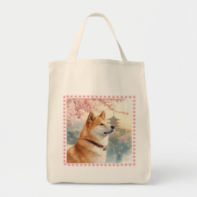 BOLSA TOTE かわいい柴犬の手書き風イラスト桜♡ (Frente)