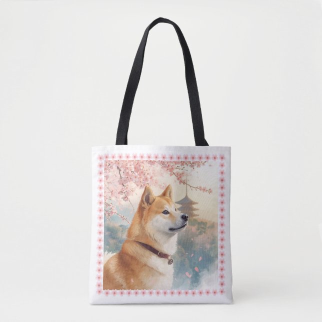 BOLSA TOTE かわいい柴犬の手書き風イラスト桜♡ (Frente)