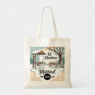Bolsa Tote 1º Natal Casados 2025 Cena Rústica de Inverno