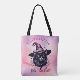 Bolsa Tote 100% DE VITELA - Gato Negro Com Chapéu De Bruxas