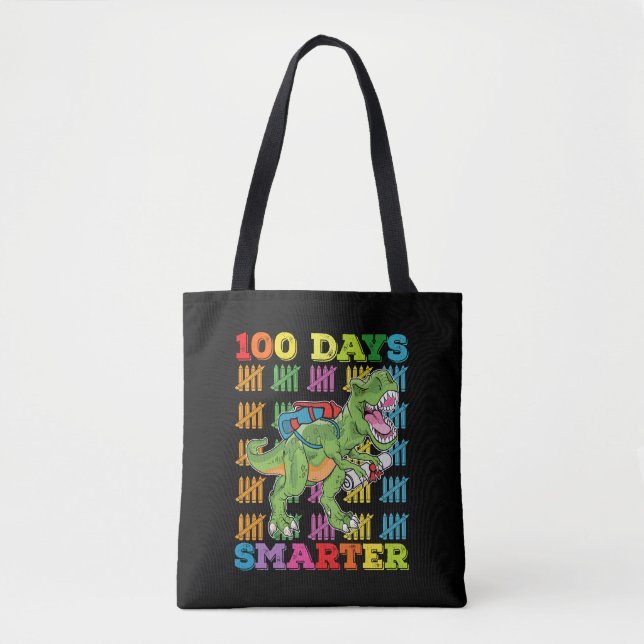 Bolsa Tote 100 Dias Mais Inteligentes T Rex Dinossaur 100. (Frente)