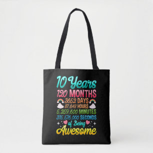 Bolsa Tote 10 anos de idade 120 meses 10 Festa de aniversári