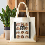 Bolsa Tote 11 Monograma Personalizado de Colagem de Instagram<br><div class="desc">Preto e branco - Use até 11 fotos quadradas para criar um presente exclusivo e pessoal. Ou você pode ficar com o filhote hipster e fazer uma moda. Se precisar ajustar as fotos,  clique na ferramenta personalizar para fazer alterações.</div>