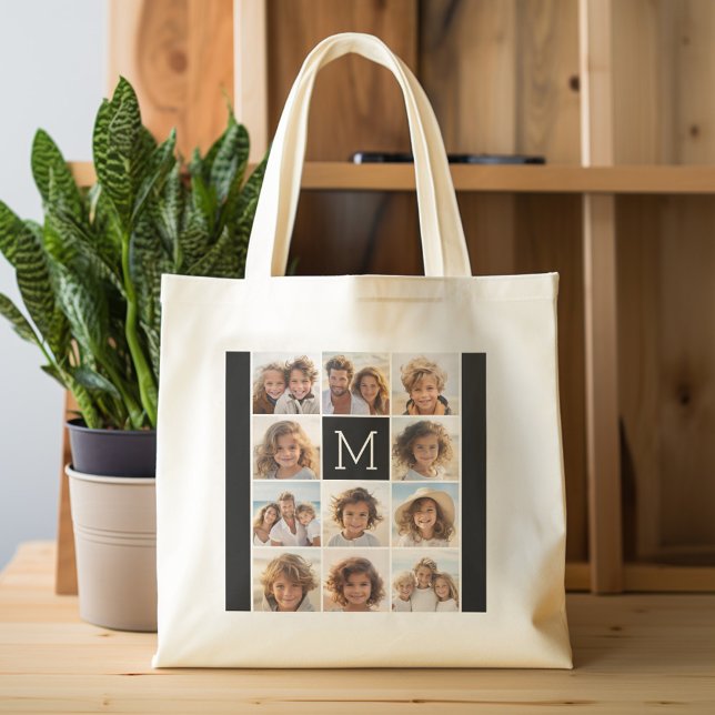 Bolsa Tote 11 Monograma Personalizado de Colagem de Instagram (Personalized tote bag with photos and custom text)