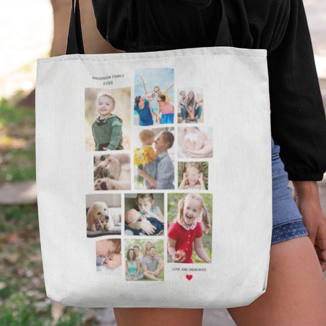 Bolsa Tote 12 Colagem de Memória da Família de Fotos com Cora (Criador carregado)