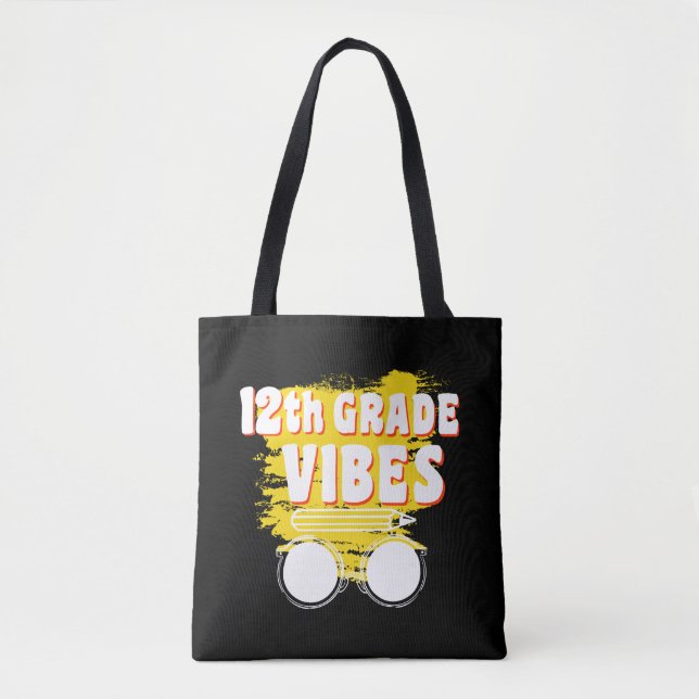 Bolsa Tote 12 Grau Vibes Camisa De Volta À Escola Primeiro Di (Frente)